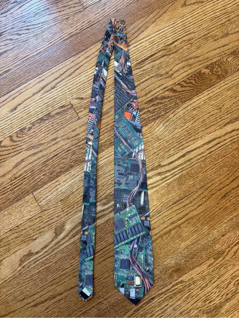 Ralph Marlin Circuit Board Print Tie in Teal, Green & Black